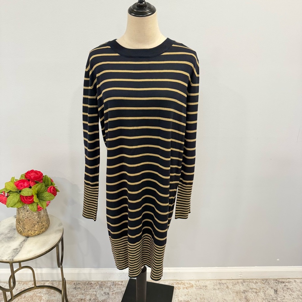 Siena Studio Black & Tan Long Sleeves Striped Short Winter Dress Size XL Reemoly